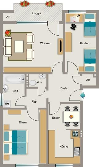 Erdgeschoßwohnung Mülheim an der Ruhr Dümpten - 3.5 Zimmer, 76 m&sup2;, 737&euro; | Angebot:26702974