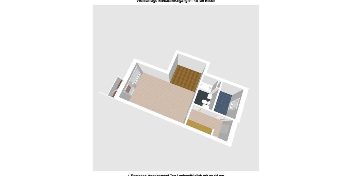 Etagenwohnung Essen Frillendorf - 1.5 Zimmer, 44 m&sup2;, 400&euro; | Angebot:23819914