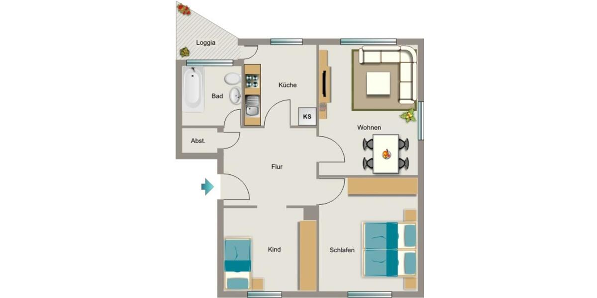 Etagenwohnung Duisburg Beeck - 3.5 Zimmer, 58 m&sup2;, 494&euro; | Angebot:22890457