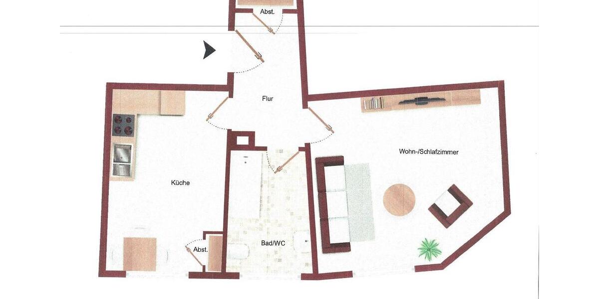 Erdgeschoßwohnung Duisburg Laar - 1.5 Zimmer, 38 m&sup2;, 588&euro; | Angebot:26420326