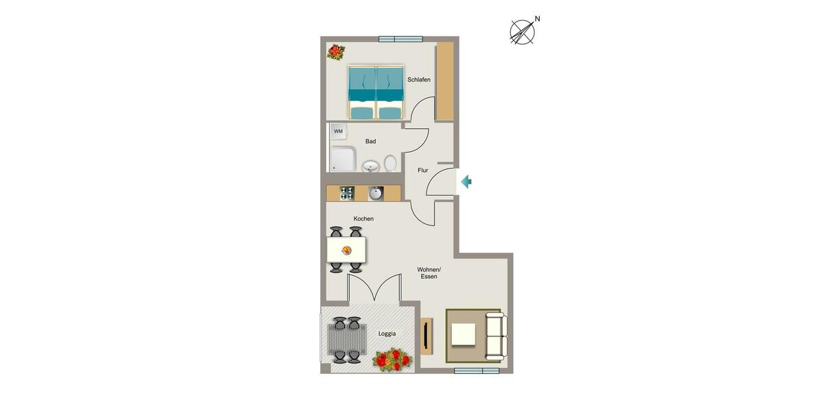 Etagenwohnung Essen Frillendorf - 2 Zimmer, 59 m&sup2;, 744&euro; | Angebot:25409528