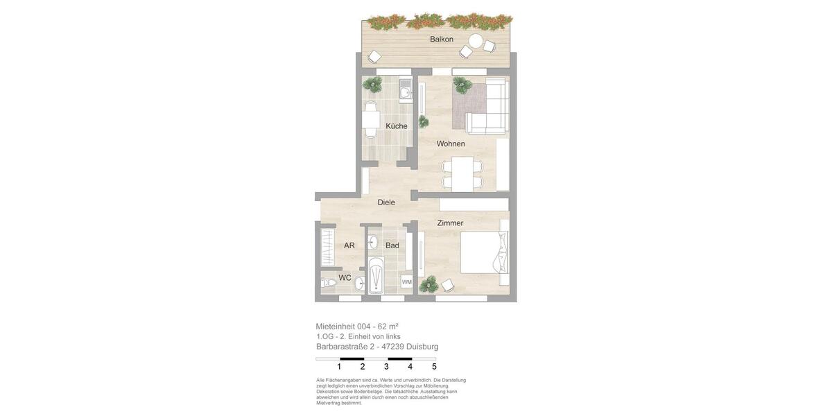 Etagenwohnung Duisburg Rheinhausen - 2 Zimmer, 62 m&sup2;, 682&euro; | Angebot:25923020