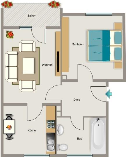 Erdgeschoßwohnung Essen Stadtbezirk V - 2.5 Zimmer, 45 m&sup2;, 362&euro; | Angebot:25458834