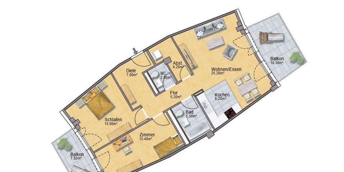 Etagenwohnung Düsseldorf Flingern Nord - 3 Zimmer, 95 m&sup2;, 1.575&euro; | Angebot:25851552