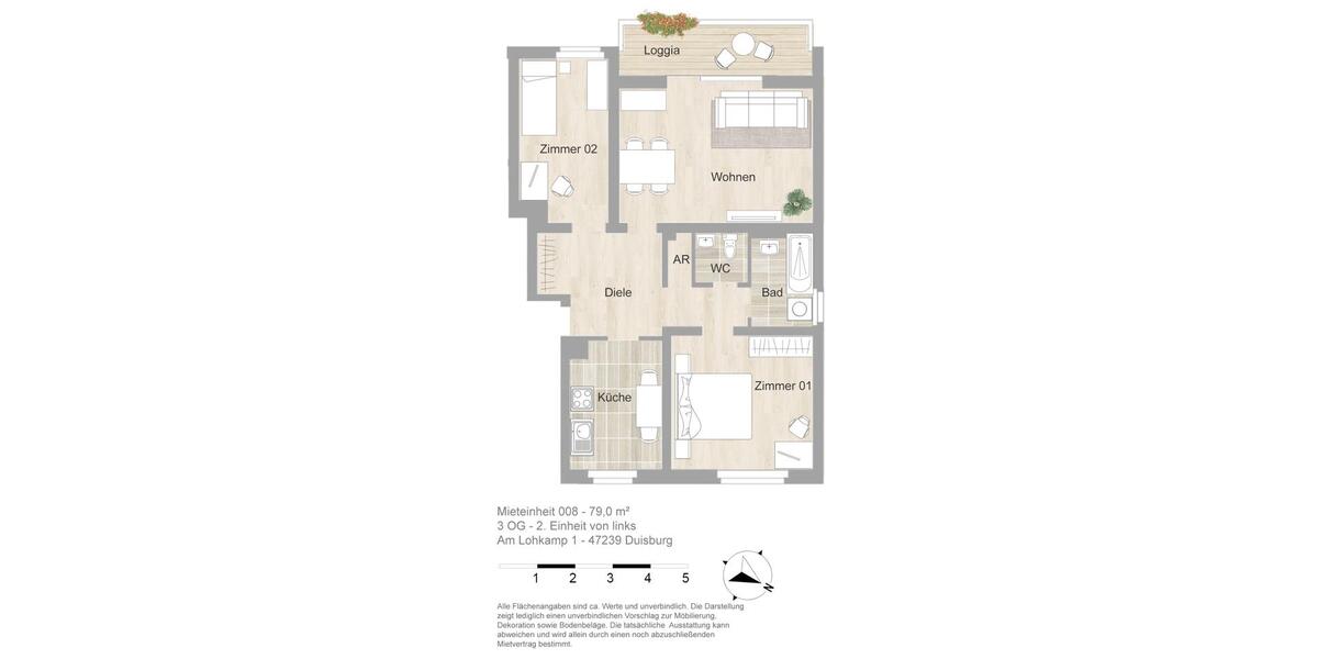 Etagenwohnung Duisburg Rheinhausen - 3 Zimmer, 79 m&sup2;, 711&euro; | Angebot:25923021