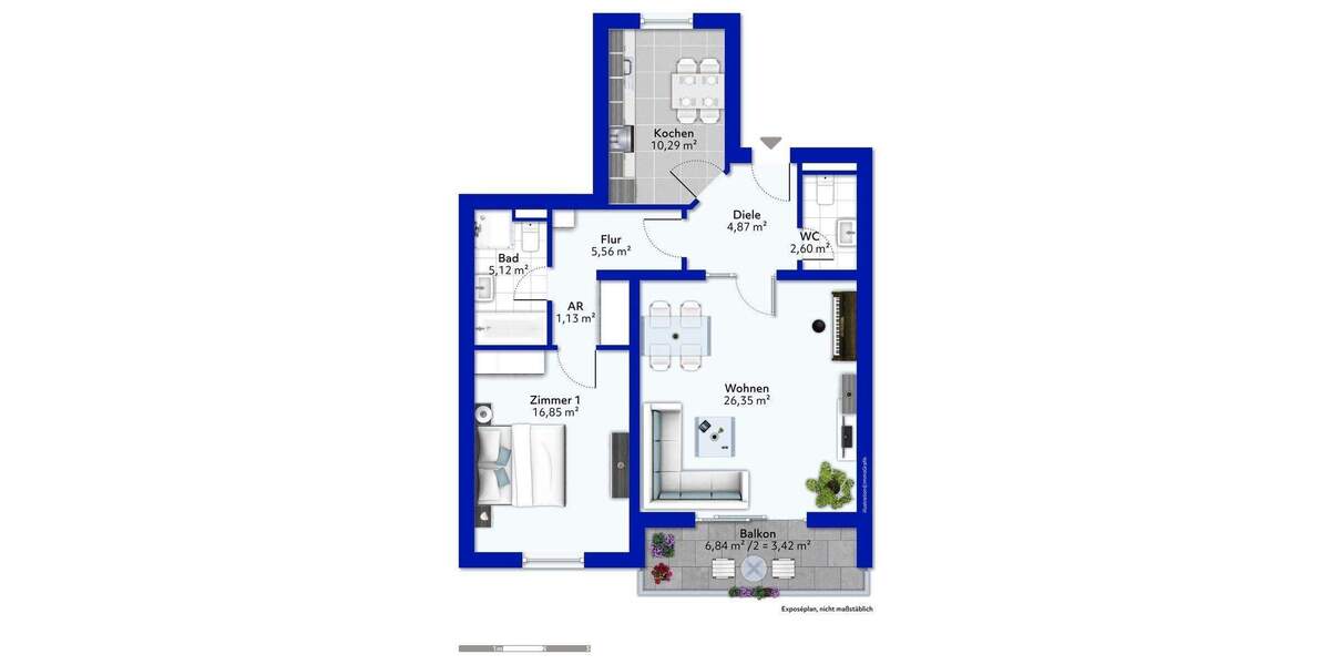 Etagenwohnung Essen Rüttenscheid - 2 Zimmer, 74 m&sup2;, 217.000&euro; | Angebot:25779552