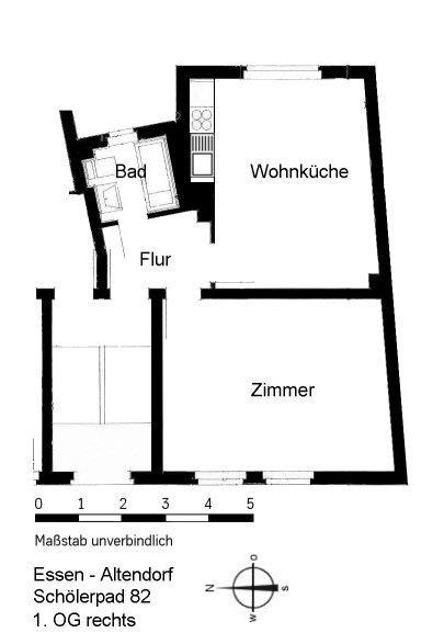 Etagenwohnung Essen Stadtbezirk III - 2 Zimmer, 46 m&sup2;, 369&euro; | Angebot:25475661