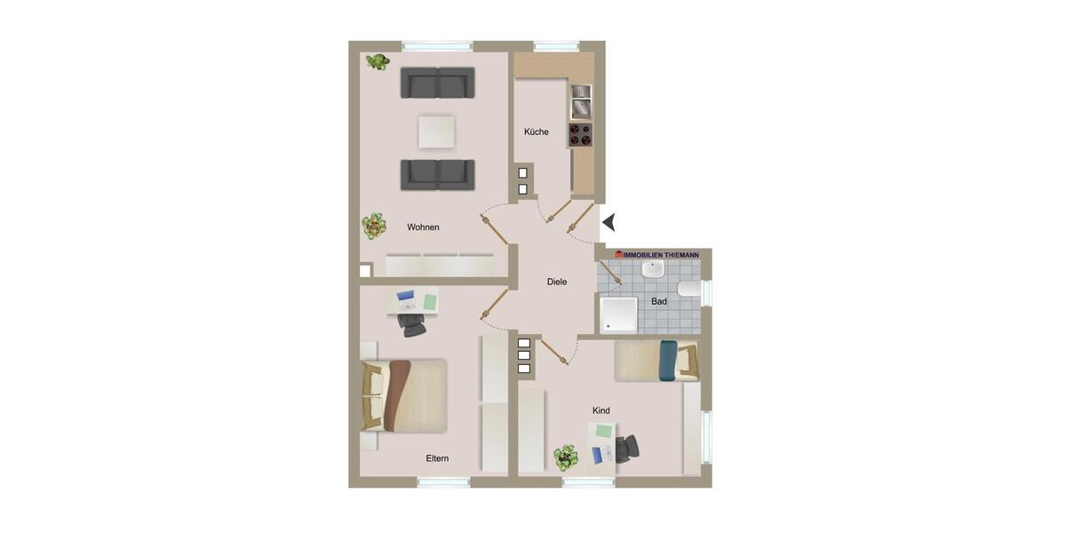Erdgeschoßwohnung Bottrop - 3.5 Zimmer, 53 m&sup2;, 540&euro; | Angebot:26022990