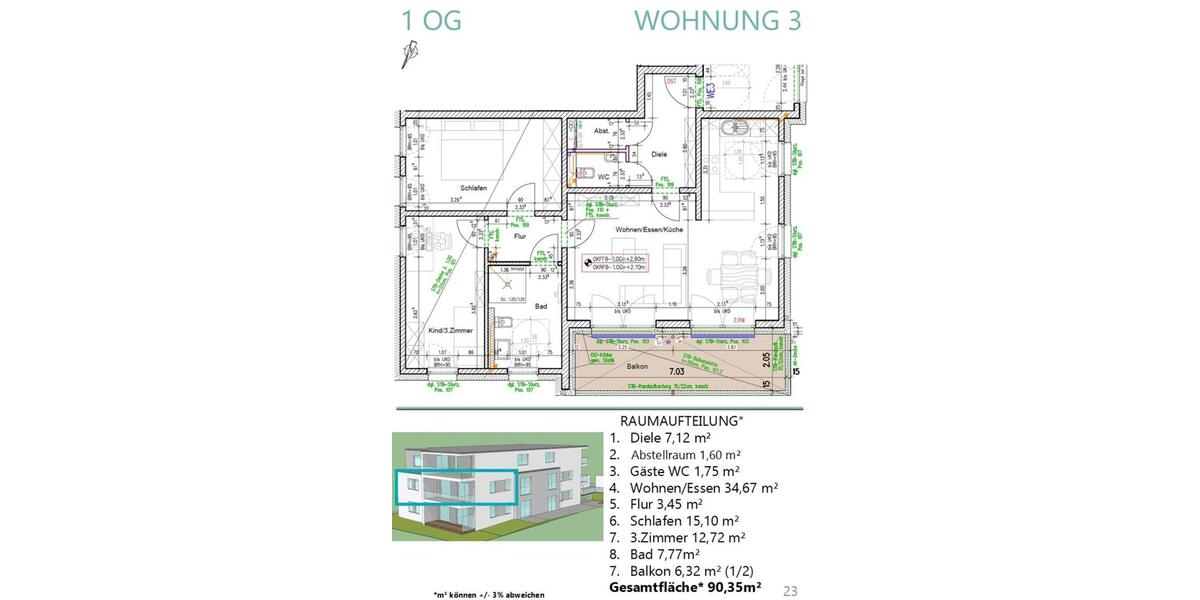 Etagenwohnung Duisburg Baerl - 3 Zimmer, 90 m&sup2;, 1.320&euro; | Angebot:25884392