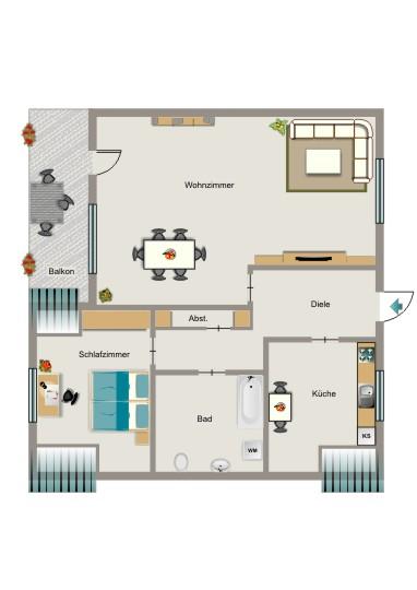 Etagenwohnung Duisburg Mittelmeiderich - 2.5 Zimmer, 56 m&sup2;, 341&euro; | Angebot:25646831