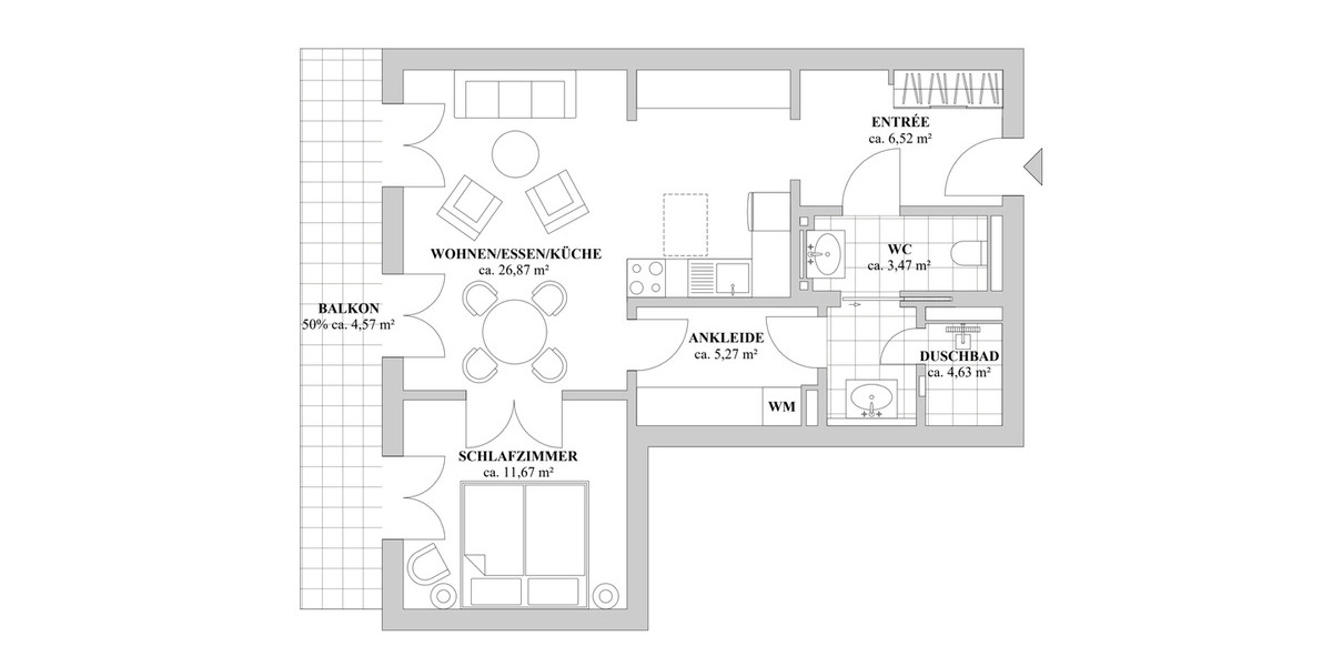Etagenwohnung Düsseldorf Oberkassel - 2 Zimmer, 63 m&sup2;, 2.345&euro; | Angebot:25799470