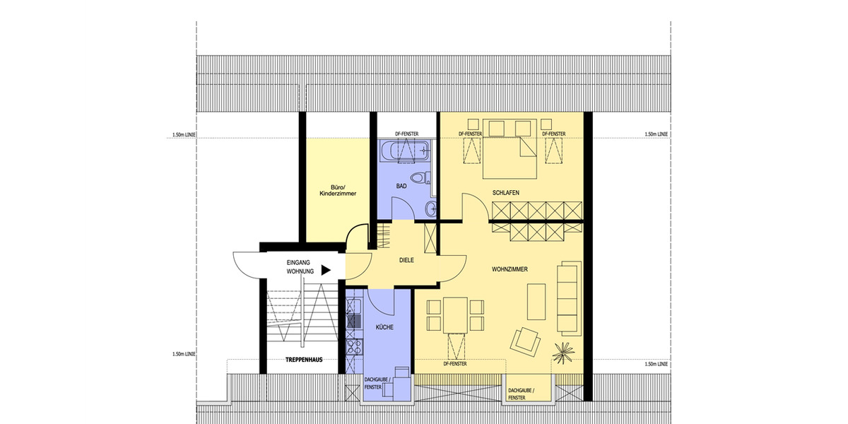 Dachgeschoßwohnung Düsseldorf Stadtbezirk 5 - 3 Zimmer, 68 m&sup2;, 1.120&euro; | Angebot:26689640