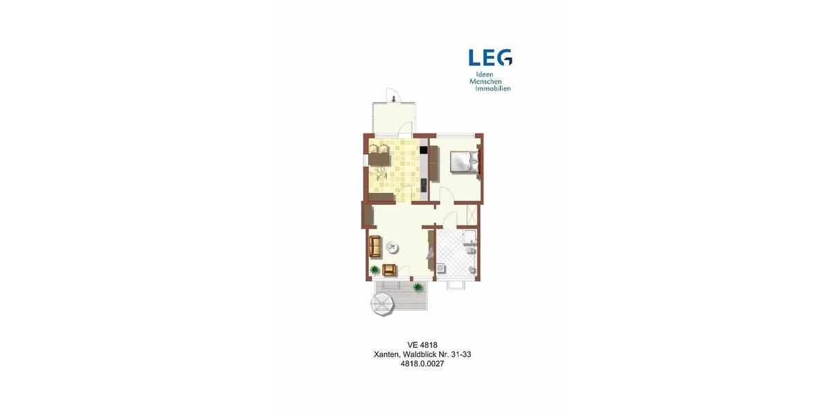 Erdgeschoßwohnung Xanten - 2 Zimmer, 77 m&sup2;, 462&euro; | Angebot:26482221