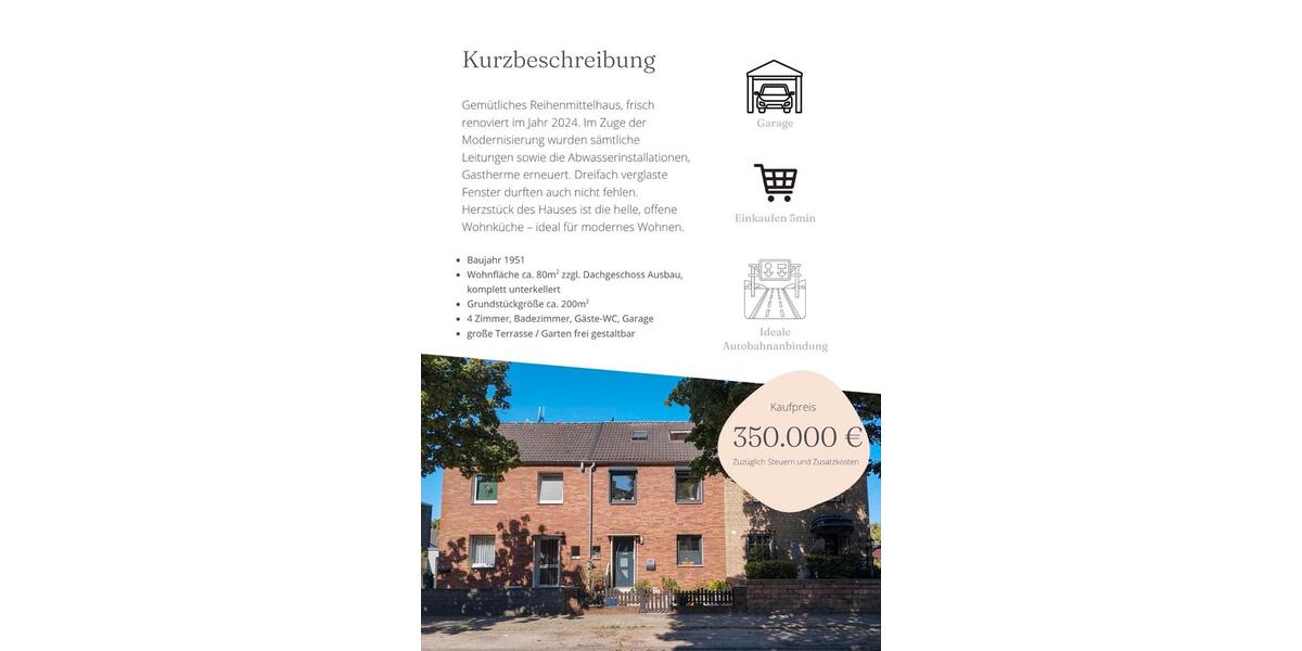 Reihenhaus Oberhausen Rothebusch - 4 Zimmer, 80 m&sup2;, 350.000&euro; | Angebot:27296247