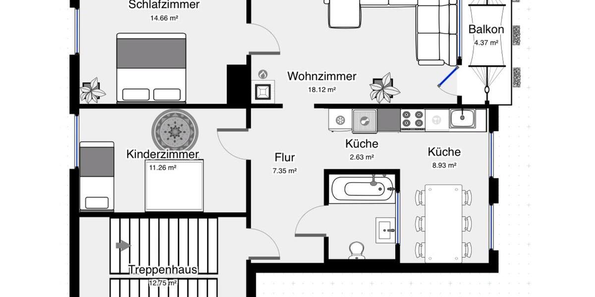 Etagenwohnung Duisburg Angerhausen - 3.5 Zimmer, 70 m&sup2;, 207.777&euro; | Angebot:26480559