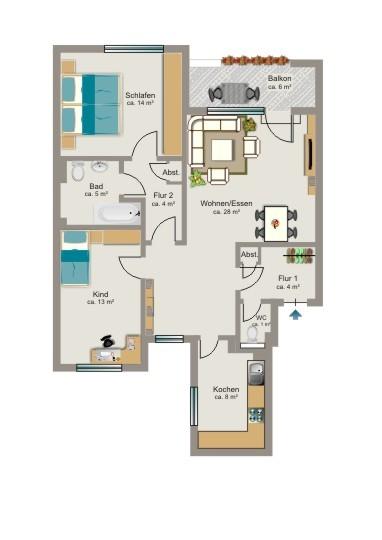 Etagenwohnung Kamp-Lintfort Lintfort - 3.5 Zimmer, 80 m&sup2;, 441&euro; | Angebot:26702978