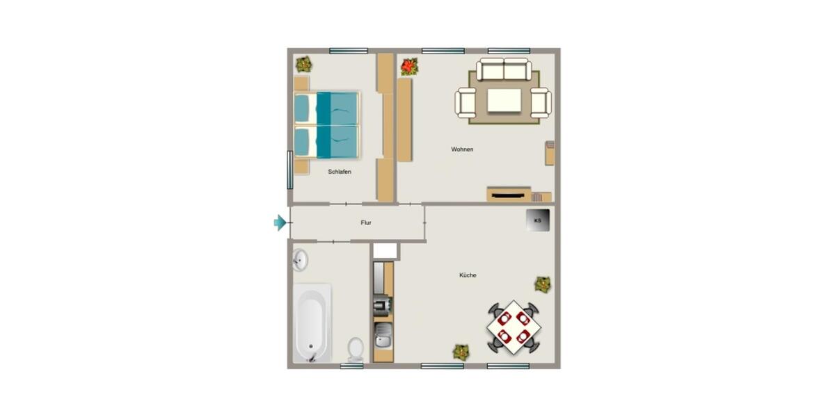 Erdgeschoßwohnung Oberhausen Biefang - 2.5 Zimmer, 61 m&sup2;, 415&euro; | Angebot:25958502