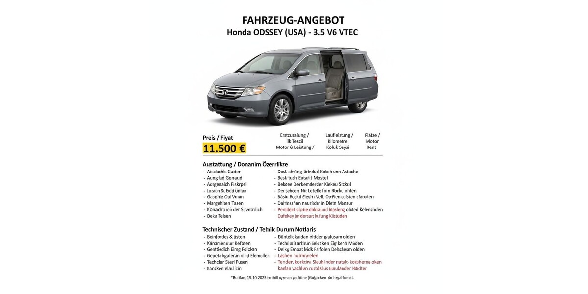 Honda Odyssey 208.000 km 11.500 &euro; Willich 47877